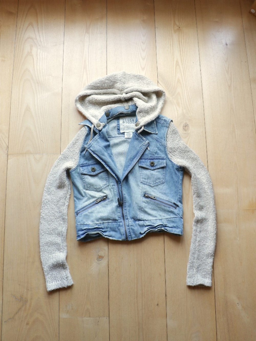 Cropped Denim Moto Jacket with Hood